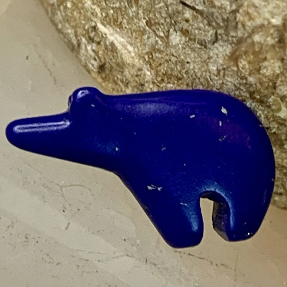 Native American Style Blue Zuni Bear Fetish Bead Carved Miniature Spirit Animal